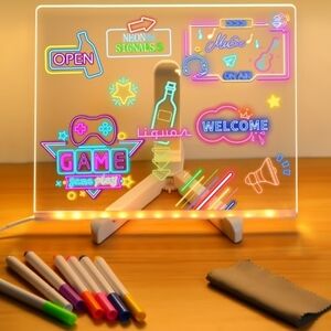 New LED Note Board With Night Light, Colorful DIY Acrylic Message Drawing Board